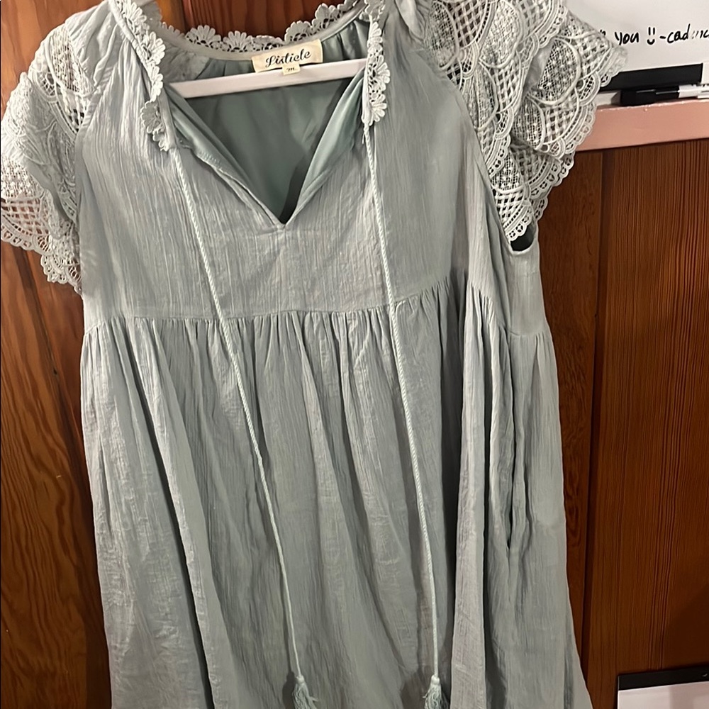 Light Blue V-Neck Flutter Sleeve Blouse
